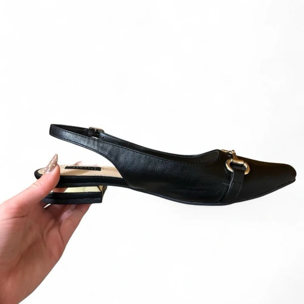 Jones New York Black Pointed Toe Slingback Flats